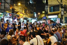 Night-time on pedestrian streets in Hanoi’s Old Quarter 